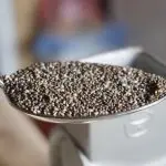 Sementes de chia, em uma colher