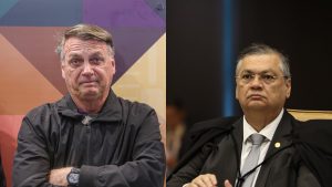 À esquerda, ex-presidente Jair Bolsonaro; à direita, ministro do STF Flávio Dino