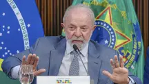 Presidente da República, Luiz Inácio Lula da Silva, durante reunião com integrantes do governo, em alusão à nota da posição do Brasil diante da sanção dos EUA a Moraes