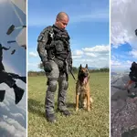Cão policial foi primeiro a saltar de paraquedas em Boituva (SP) | Foto: Reprodução/Secretaria de Segurança Pública de São Paulo