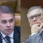 Os ministros André Mendonça e Flávio Dino: clima esquentou no STF quando a palavra 'ladrão' entrou no debate | Foto: Montagem sobre reprodução/Redes sociais