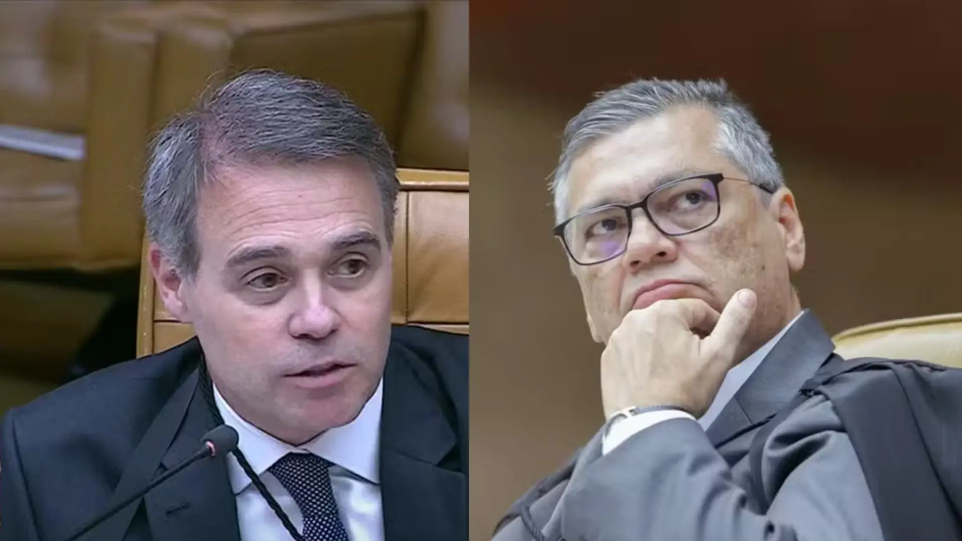 Os ministros André Mendonça e Flávio Dino: clima esquentou no STF quando a palavra 'ladrão' entrou no debate | Foto: Montagem sobre reprodução/Redes sociais