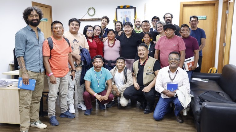 Comitiva de lideranças Yanomami e Ye´kwana em visita à Funai nesta terça-feira, 20, para discussão sobre terras no Amazonas e em Roraima | Foto: Mayra Wapichana/Funai