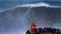 Onda em Nazaré, Portugal: ondas gigantes têm mais de 6 metros ou o dobro da altura da maré no entorno | Foto: Reprodução/Twitter/X