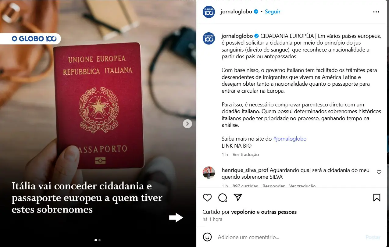 Postagem da notícia falsa do "O Globo" | Foto: Instagram