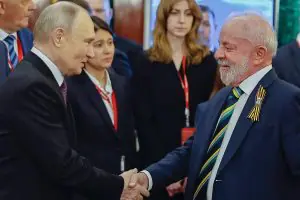 O presidente Lula e Vladimir Putin, líder da Rússia, durante jantar | Foto: Ricardo Stuckert/Divulgação Presidência da República