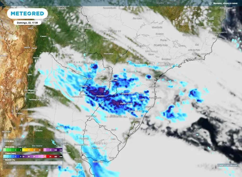  A instabilidade avança pelos três Estados da Região Sul | Foto: Divulgação/Meteored