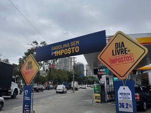 O objetivo do Dia Livre de Impostos é conscientizar a população sobre a alta carga tributária do Brasil. Evento ocorreu no Eco Posto Bandeirantes, em São Paulo | Foto: Reprodução/Whatsapp