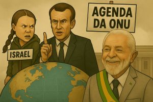 Greta, Macron e Lula têm o mesmo objetivo: globalismo | Foto: Divulgação/Oeste | Imagem criada com o auxílio de inteligência artificial