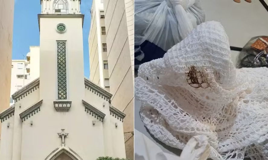 Igreja é invadida e depredada em Copacabana; criminosos defecaram no local e usaram toalhas da mesa eucarística | Foto: Reprodução/Redes sociais