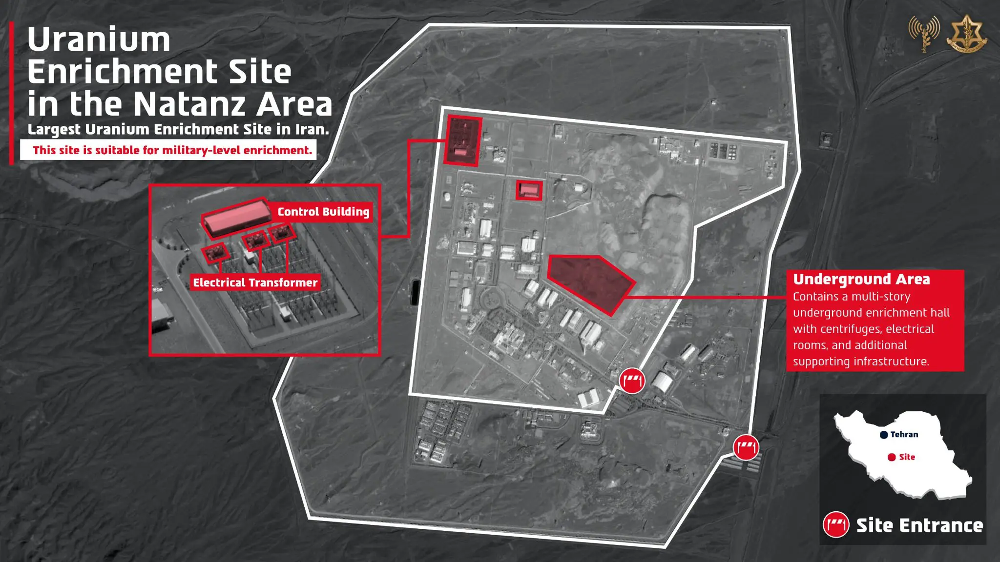 Mapa das instalações nucleares do Irã atingidas por Israel