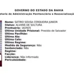 Alvará de soltura de Sátiro Sousa Cerqueira Júnior; ele já cumpriu pena na unidade para qual foi designado | Foto: Reprodução/Redes sociais