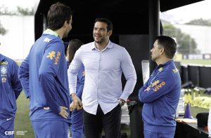 03.06.2025 - Samir Xaud, presidente da CBF, em treino no CT Joaquim Grava, em SP