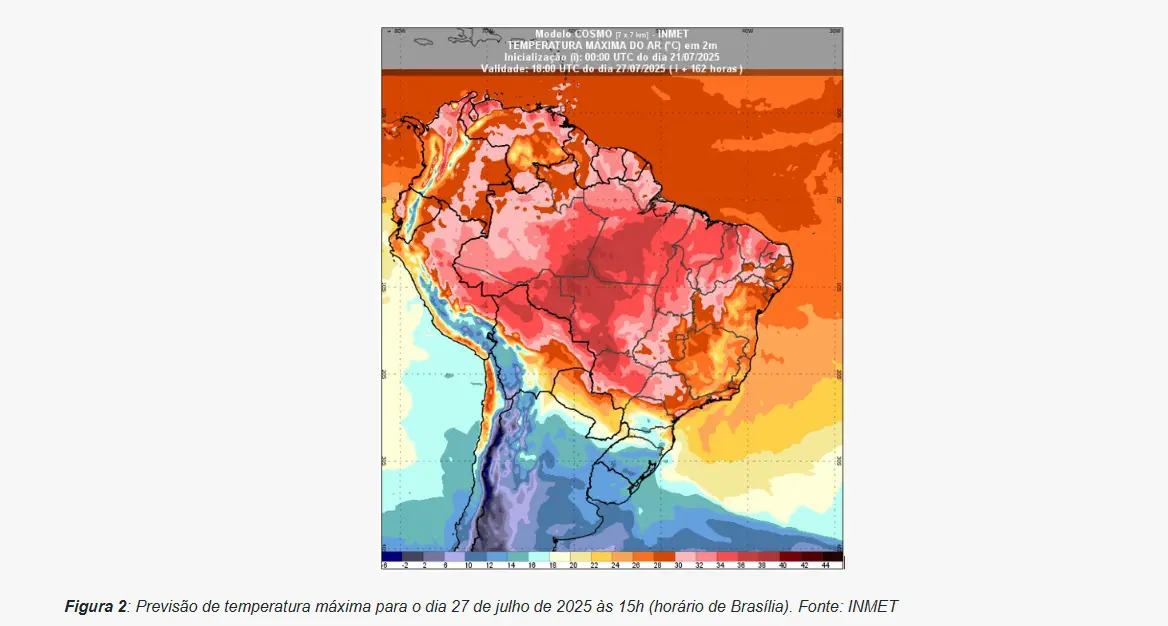 Mapa mostra previsão para a temperatura no território brasileiro