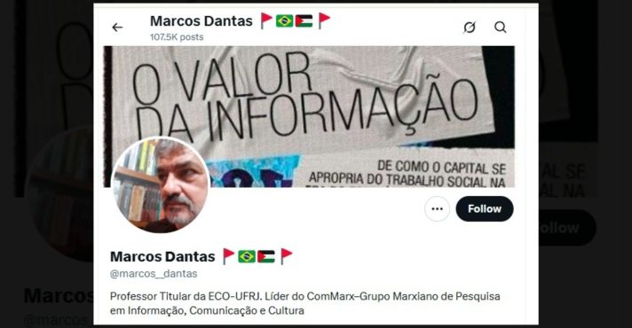 Capa do perfil de Marcos Dantas que, apesar de aposentado, se apresenta no Twitter/X como professor titular na UFRJ | Foto: Reprodução/Twitter/X/@marcos__dantas