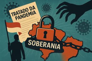 Desde 2021, vários movimentos da sociedade civil organizada protestaram na sede da OMS, em Genebra, na Suíça | Foto: Divulgação/Oeste | Imagem criada com o auxílio de inteligência artificial