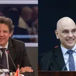 À esquerda, o ministro da Fazenda, Fernando Haddad; à direita, o ministro do STF Alexandre de Moraes