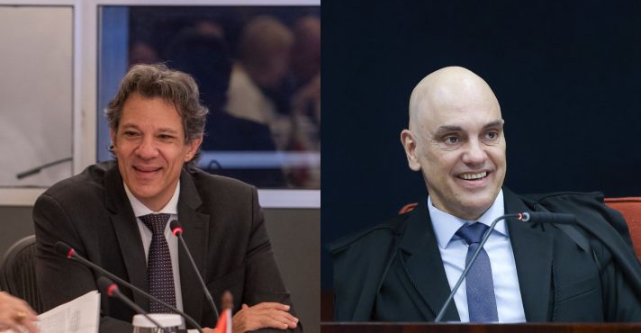 À esquerda, o ministro da Fazenda, Fernando Haddad; à direita, o ministro do STF Alexandre de Moraes