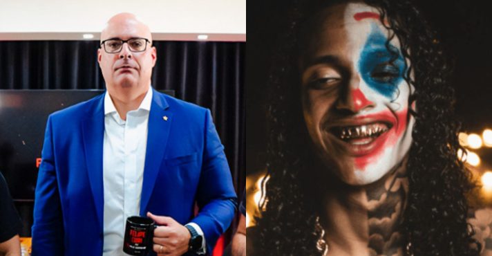 À esquerda, o secretário de Polícia Civil do Rio de Janeiro, Felipe Curi; à direita, o rapper Oruam