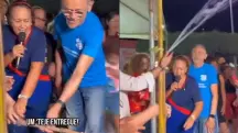 Momento em que Fátima Bezerra (PT) inaugura cano em cidade do Rio Grande do Norte | Foto: Reprodução/Redes sociais
