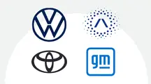 Na imagem, os logos das montadoras Volkswagen, Toyota, Stellantis e General Motors | Foto: Reprodução/Poder360