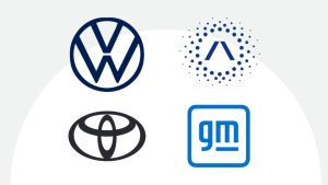 Na imagem, os logos das montadoras Volkswagen, Toyota, Stellantis e General Motors | Foto: Reprodução/Poder360