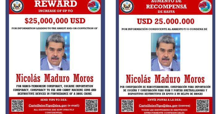 Governo dos EUA divulga recompensa por informações sobre Maduro | Foto: Reprodução/X