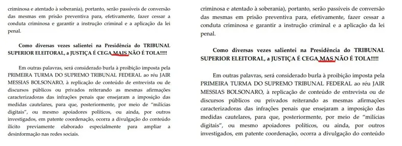 Decisão de Moraes com erro de português e versão corrigida | Foto: Reprodução