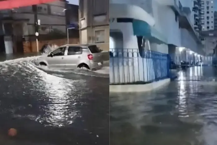Chuvas intensas causam alagamentos e transtornos em Santos (SP) e na Baixada Santista