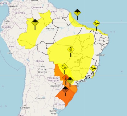 Alertas do Inmet em vigor neste sábado, 23 de agosto | Foto: Reprodução/Inmet