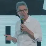 Romeu Zema, durante evento neste sábado, 16, em São Paulo: discurso enérgico contra o PT e Alexandre de Moraes | Foto: Reprodução/Redes sociais