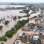 Arroio São Lourenço transbordou em São Lourenço do Sul (RS) | Foto: Jorge Schneid/Defesa Civil do RS