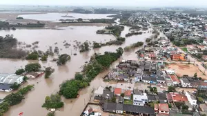 Arroio São Lourenço transbordou em São Lourenço do Sul (RS) | Foto: Jorge Schneid/Defesa Civil do RS