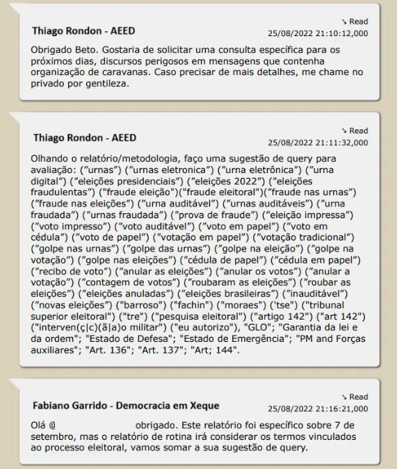 Mensagem enviada por Thiago Rondon em um dos grupos do TSE | Foto: Divulgação/Oeste