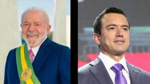 Os presidentes Luiz Inácio Lula da Silva e Daniel Noboa, de Brasil e Equador, respectivamente