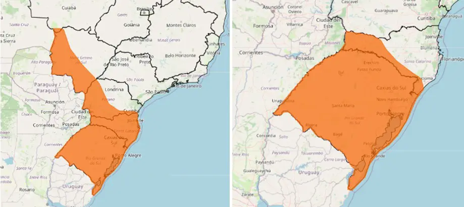 Alerta de declínio de temperatura para Sul e MS e alerta de tempestade no RS e SC | Foto: Reprodução/Inmet