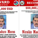 Cartazes, em inglês e espanhol, que oferecerem recompensa pela captura do ditador Nicolas Maduro | Foto: Reprodução