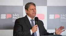 O governador de São Paulo, Tarcísio de Freitas, durante entrevista à imprensa | Foto: Monica Andrade/GovSP