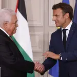 Mahmoud Abbas, presidente da Autoridade Palestina, e Emmanuel Macron, presidente da França | Foto: Reprodução/Redes sociais