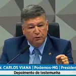 Momento em que o senador Carlos Viana determina a prisão de depoente durante a CPMI do INSS | Foto: Reprodução/Twitter/X