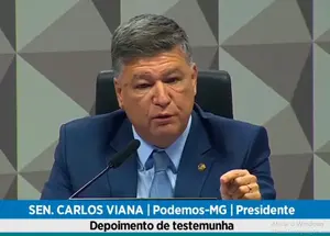 Momento em que o senador Carlos Viana determina a prisão de depoente durante a CPMI do INSS | Foto: Reprodução/Twitter/X