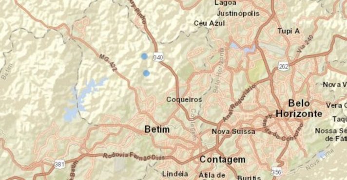 Pontos azulados mostram tremores em Belo Horizonte Foto: Reprodução/Centro de Sismologia USP