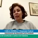 Deputada federal Carla Zambelli depõe à Câmara dos Deputados de maneira on-line