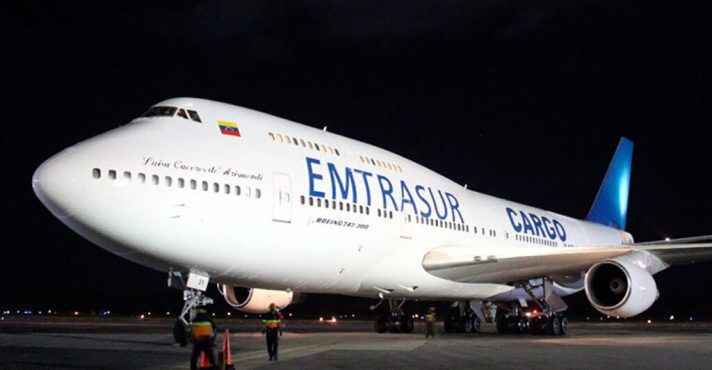 O Boeing da venezuelana Emtrasur: apreendido em Buenos Aires a pedido dos EUA | Foto: Reprodução/Twitter/X