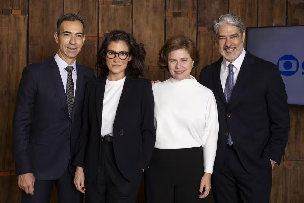 (Da esq. p/ dir.): César Tralli, Renata Vasconcellos, Cristiana Sousa Cruz e William Bonner