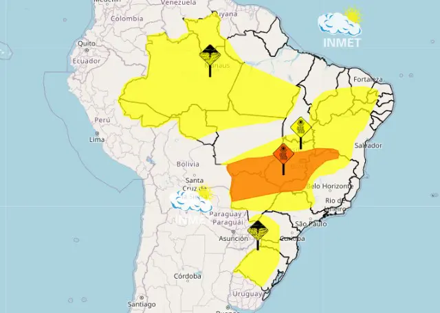 Alertas do Inmet para baixa umidade, tempestade e chuvas intensas - 15/09/2025 | Foto: Reprodução/Inmet