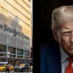 À esquerda, fachada do NYT; à direita, presidente dos EUA, Donald Trump