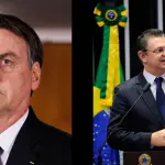 À esquerda, o ex-presidente Jair Bolsonaro; à direita, o líder do PL na Câmara, deputado Sóstenes Cavalcante