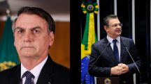 À esquerda, o ex-presidente Jair Bolsonaro; à direita, o líder do PL na Câmara, deputado Sóstenes Cavalcante