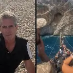 À esquerda, o turista britânico Peter Colville; à direita, o passeio de barco na Turquia
